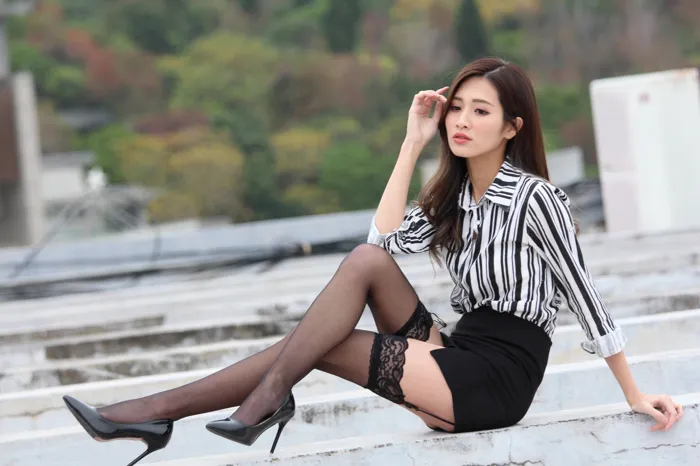 [Mzsock] NO.025 Long-legged beauty model Zhang Xiao sexy black stockings outdoor shot street photography#[93P]-9